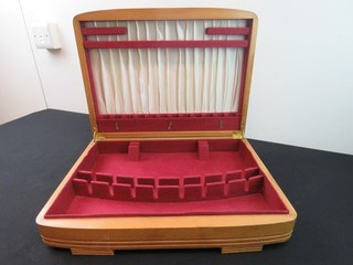 Lovely Art Deco Wooden Cutlery Canteen Empty Silk Lined Red Velvet Lining