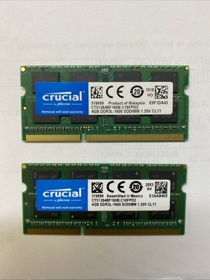 Crucial 8GB 2x 4GB PC3-12800 DDR3 1600Mhz Laptop Speicher MacBook Pro iMac Mac RAM