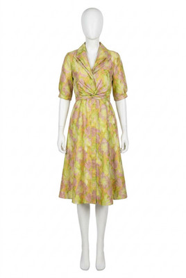 Samuel Dong A-Line Dress With Belt Pink/green