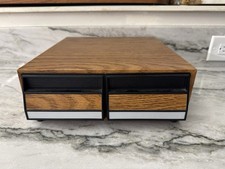 Vintage Wood Grain 28 Cassette Tape Holder 2 Drawer Storage Case -GOOD CONDITION
