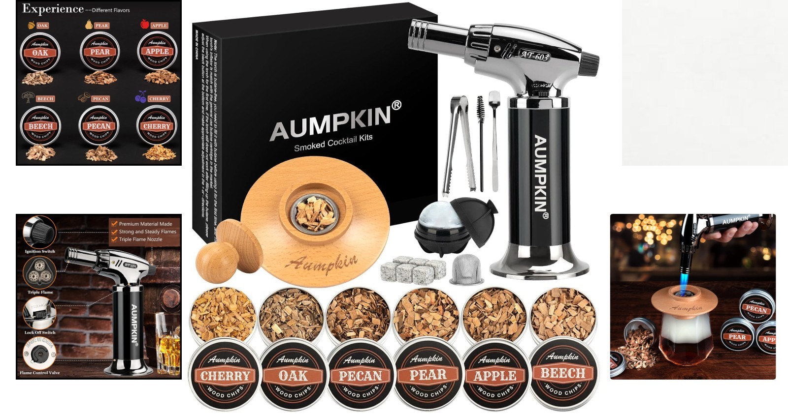 Sophisticated Cocktail Smoker Kit with Torch & 6 Flavors – Perfect Gifts for Men