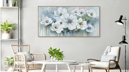 Flowers Canvas Wall Art - Pictures 40L" x 20W" Rustic White Flowers Framed - Picture 6 of 7