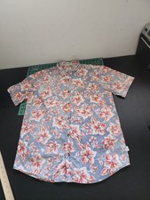 Jack O Neill Hawaiian Shirt Men's Size L Light Red Blue Hibiscus Print Oneill