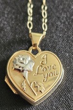 9ct Gold Heart-Shaped Locket On 18 Inch Chain, Rose Design, Hallmarked