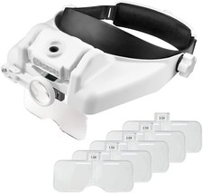 Headband Lighted Magnifying Glasses with Led Light, Head Mount White