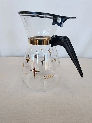 Vintage Pyrex Atomic Starburst  CARAFE Syrup Dispenser Coffee  6” With Lid