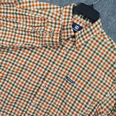 Kani Jeans Shirt Mens XL Orange Green Brown Plaid Button Down Casual 100% Cotton