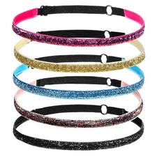 5 Pcs Glitter Running Headbands, Elastic Shiny Headbands Women Adjustable Thin