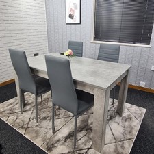 Modern Grey Dining Table Set with 4 Faux Leather Chairs Dining Room Furniture