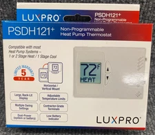 LuxPro PSDH121+ Non-Programmable Heat Pump Thermostat 1or2 Stage Heat/1 stgCool