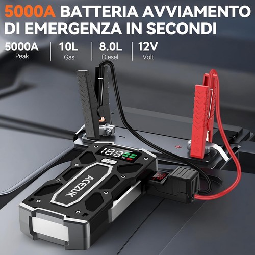 Avviatore Booster Professionale Potente Batteria Auto 5000A LED LCD Con Torcia - Foto 2 di 8