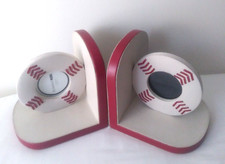 Bombay Kids Baseball Sport Photo Picture Frame Bookends 3x3 Leather-Like Wood &