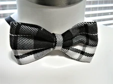Plaid Bowtie Black And White Unisex Elastic Band Fits Under Collar Adult Size