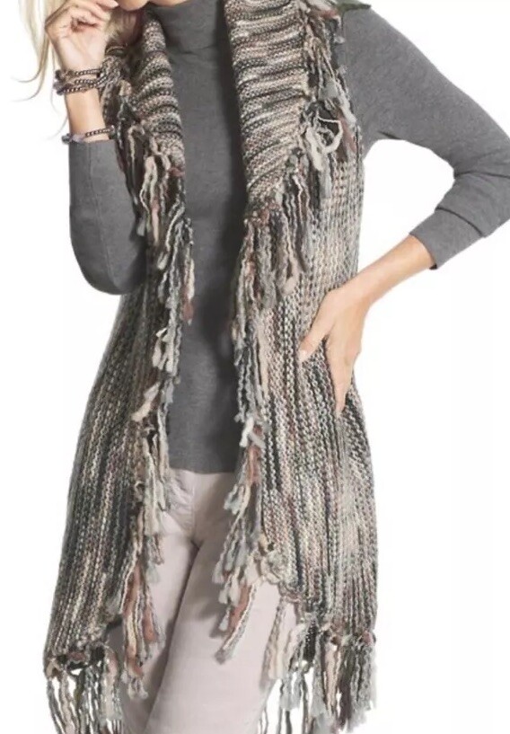 Chicos Drama Fringe Nolan Vest Size 0, Wool Blend… - image 1