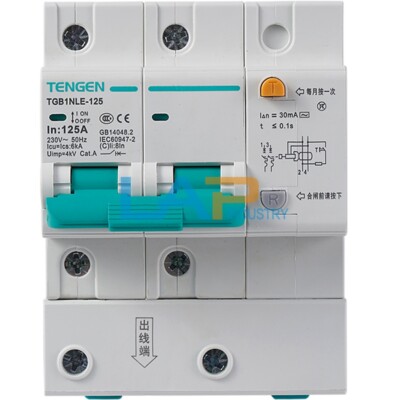 Tengen TGB1NLE-125 3P 63A 80A 100A 125A Air-Switch Circuit Breaker Type-C 30mA