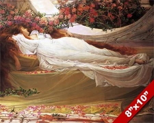 SLEEPING BEAUTY WOMAN IN GOWN W ROSES OIL PAINTING ART REAL CANVAS GICLEE PRINT