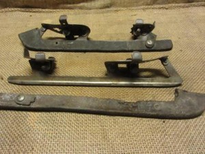 Vintage 1800s Iron Ice Skates w Leather Blade Covers Union Hardware Antique 9938