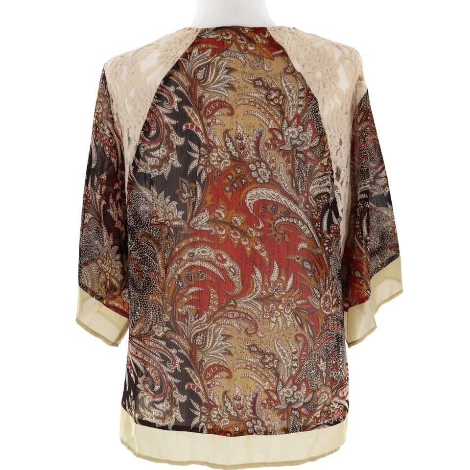 Dressbarn Sheer Cardigan Womens L Brown Boho Grannycore Transitional 70's Style - Image 3 of 4