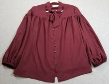 NEW Time and Tru Top Women’s Extra Large Burgundy Long Sleeve Button Up Tie Neck