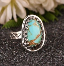Crown Design Kingman Turquoise Chunky Ring 925 Sterling Silver Handmade Ring