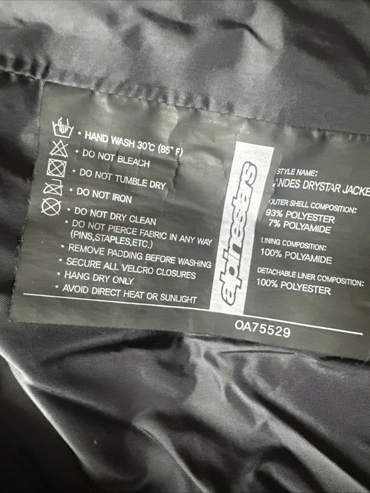 Chaqueta de motocicleta Alpinestars negra manga larga cremallera completa para hombre talla XL Foto 3 de 4