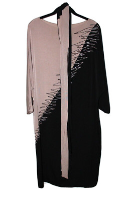 Vintage Size 16 Beaded Michael Maiello for Pat Richards Taupe & Black Midi Dress