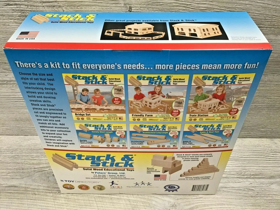 New Stack & Stick Solid Wood Building Blocks Toy Set - 97 pc. Bridge Set - Image 3 of 4