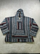 Baja Joe Hoodie Pullover Mens Medium Striped Mexican Drug Rug Kangaroo Pocket