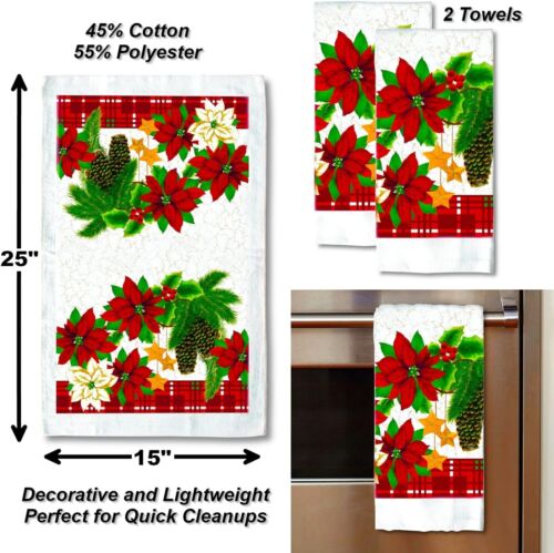 Juego de toallas y soporte para olla de cocina decorativo de Navidad - Diseño de flor de pascua radiante - Imagen 4 de 4