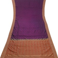 Vintage Purple Sarees 100 Pure Silk Handwoven Traditional Sari 5YD Craft Fabric