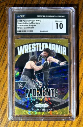 2024 WWE PANINI PRIZM UNDER CARD WM MOMENTS ROMAN REIGNS GOLD /10 CGC 10 GEM MT