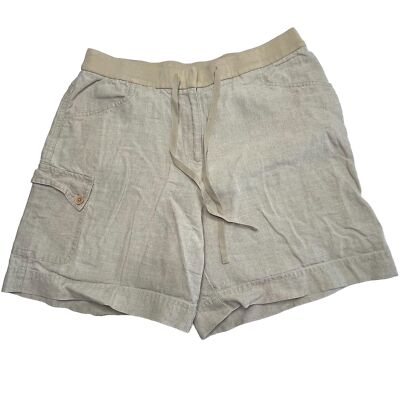Jill Elastic Tie Waist Linen Khaki Cargo Shorts Size 10