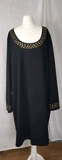 Xxl, 24/26, Black Bodycon Knee Length Dress, Gold Studs, Long Sleeve, New