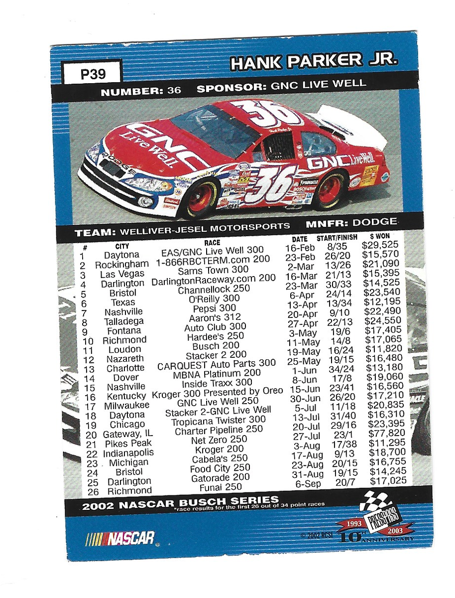 2003 Press Pass NASCAR Busch Series Platinum Hank Parker Jr #P39