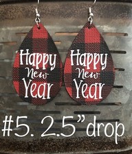Happy New Year Red Buffalo Plaid Earrings FAST SHIPPING 