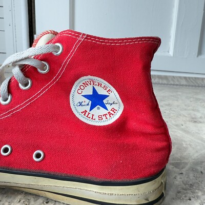 Vintage 1980s Converse Hi Tops Red Made in USA Box Logo Chucks