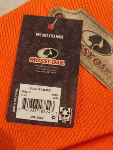 Mossy Oak SET OF 2 Adult BLAZE ORANGE Acrylic Beanie Hat HUNTING HIGH VIS #10725 - Picture 5 of 7