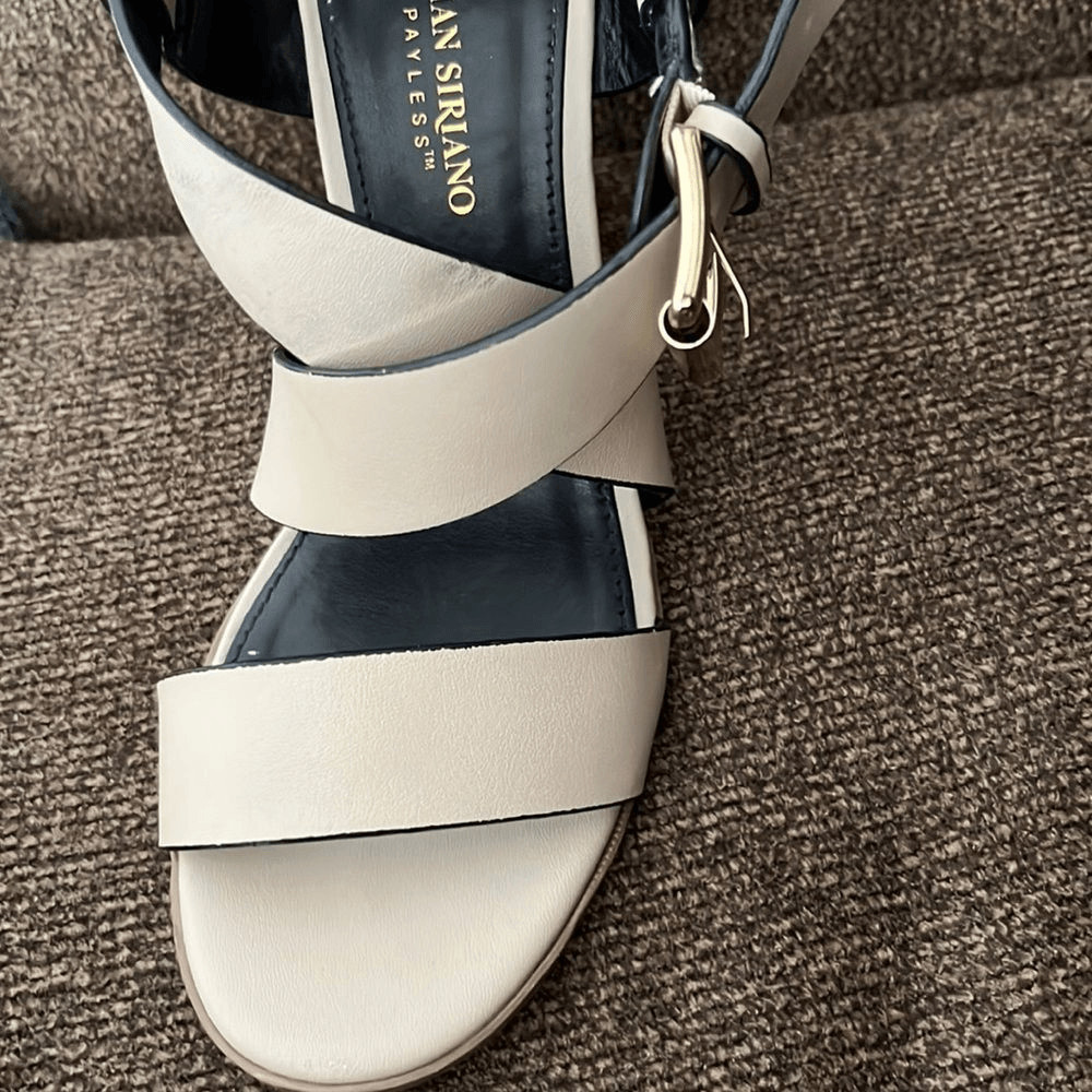 Christian Siriano For Payless Strappy Creamy Beige Block Heels- Size 8