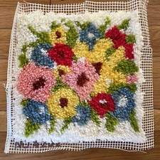 Vintage Floral Bright Flower Latch Hook Complete Finished 13"