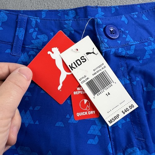 Puma Shorts Boys Size 14 Blue Geometric Pounce Golf Shorts Quick Dry Kids NWT - Picture 5 of 13