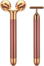 Beauty Bar 2-in-1 24k Golden Pulse Facial Face Massager, Electric 3D Roller
