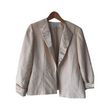 Vintage Evan-picone Womens Blazer Size 8 Uk Cream Ivory Glossy Cuffs Collar