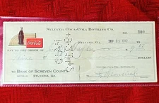 Antique Coca-Cola Collectibles 1942 Bottling Co Check No.300 Riggs Chevrolet GA