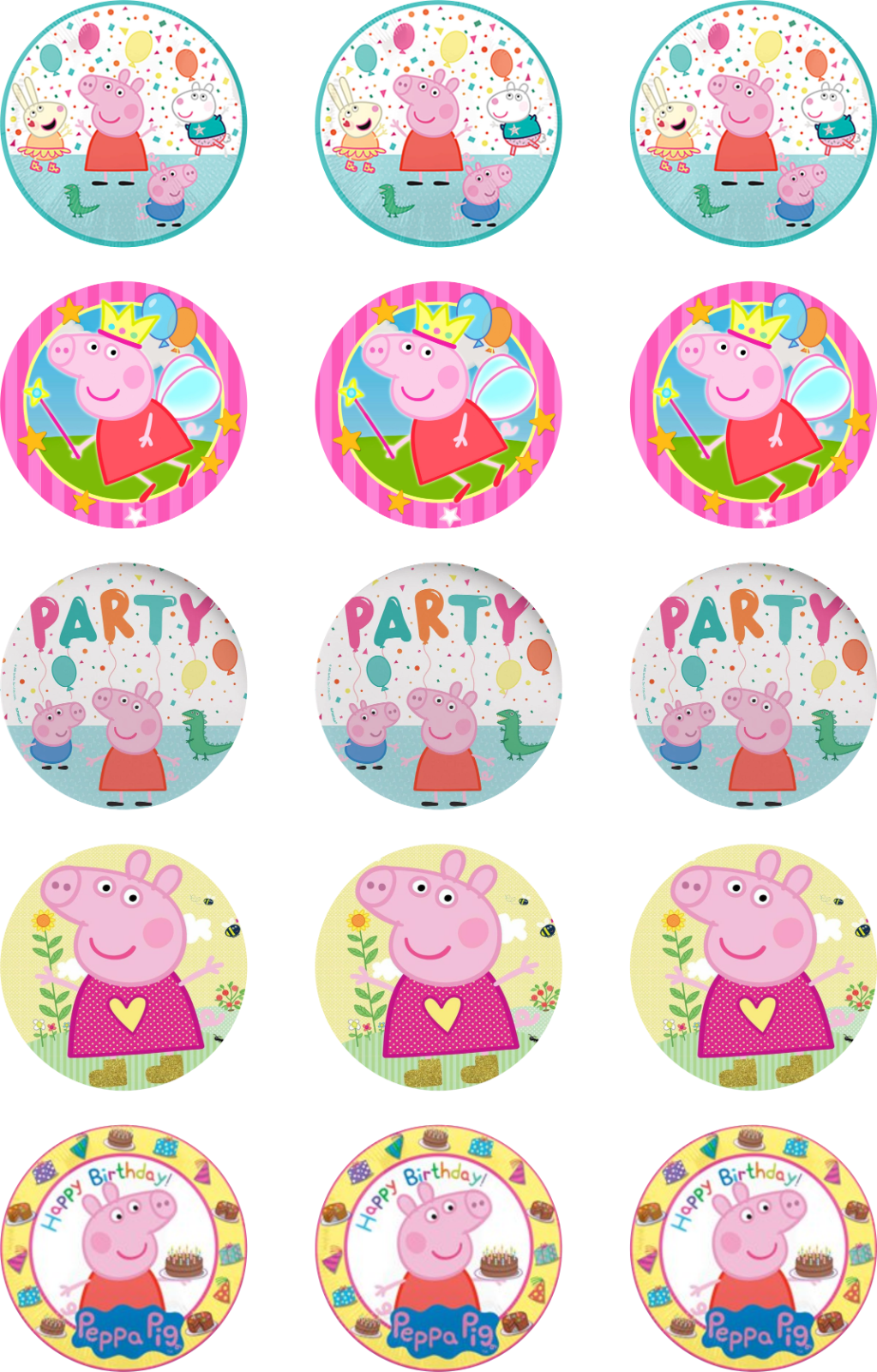 Peppa Pig Edible Wafer Cupcakes Topper Birthday Party 1.5"x24 and 2"x15