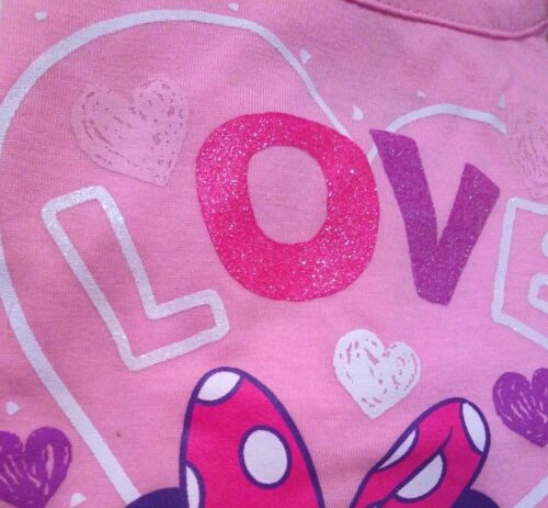 Toddler Girls Valentines Minnie Mouse TShirt Love Heart Pink 12M 18M Disney Baby - Picture 2 of 3