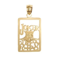 New 14k Yellow Gold Playing Card Joker Pendant