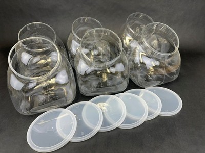 MADE IN THE USA   6 Pack, 94oz. Plastic Candy Jars with Lid, Flattened Globe,
