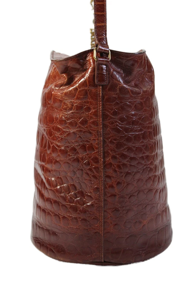 Saint Laurent Womens Embossed Leather Adjustable Zip Up Shoulder Handbag Brown - Image 3 of 4