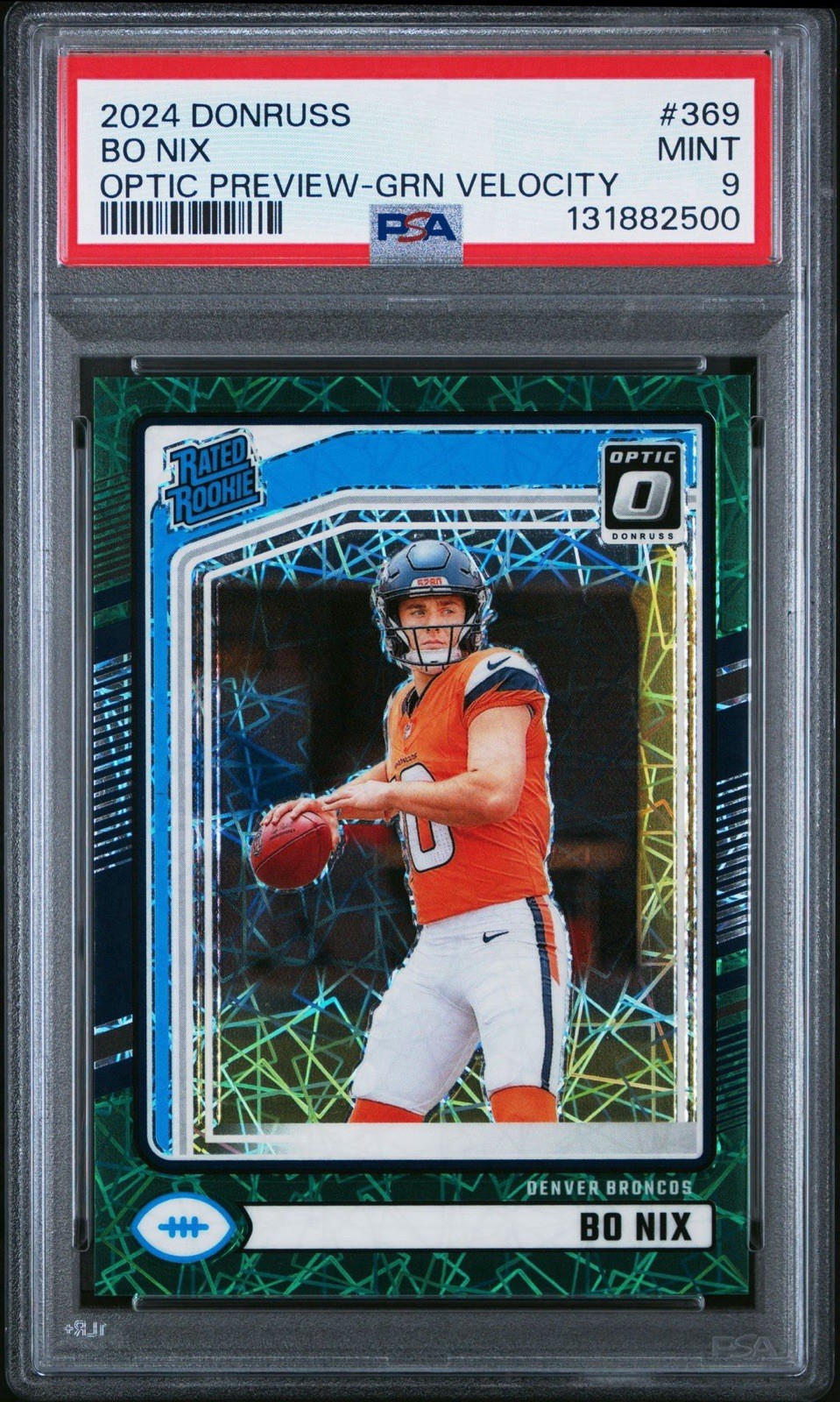 2024 Panini Donruss Bo Nix #369 Optic Preview Green Velocity PSA 9