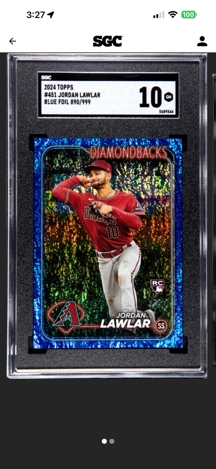 2024 Topps 451 Jordan Lawlar Arizona Diamondbacks RC Blue Foil /999